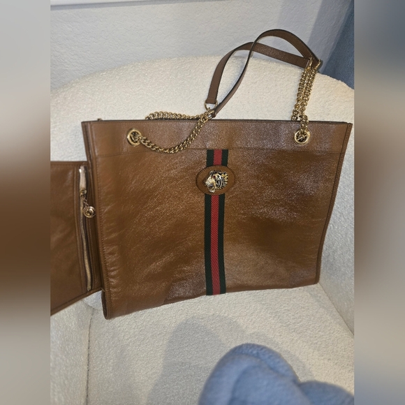 GUCCI Rajah Leather Tote Bag with Pouch - Picture 3 of 17